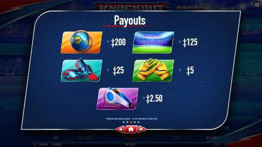 Knockout Football Rush Slot Machine Paytable Screen