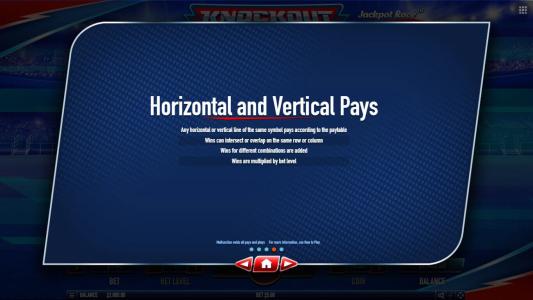 Knockout Football Rush Slot Machine Horizontal and Vertical Pays Screen