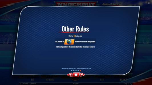 Knockout Football Rush Slot Machine Game Rules Screen