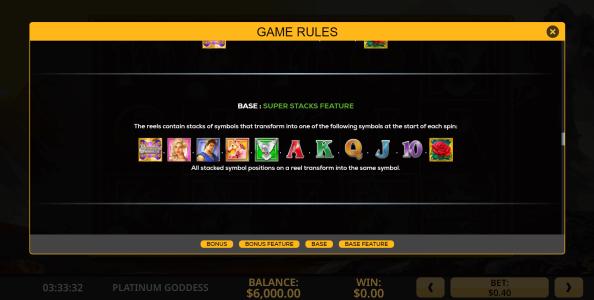 Platinum Goddess Slot Machine Paytable Screen