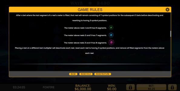 Fox Fire Slot Machine Game Rules Screen
