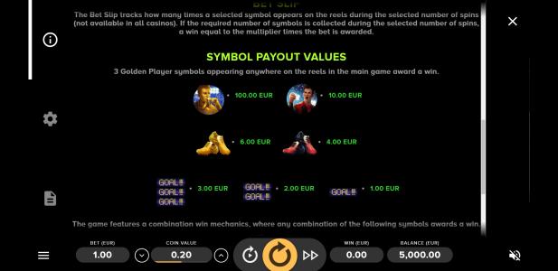 Super Striker Slot Machine Paytable Screen