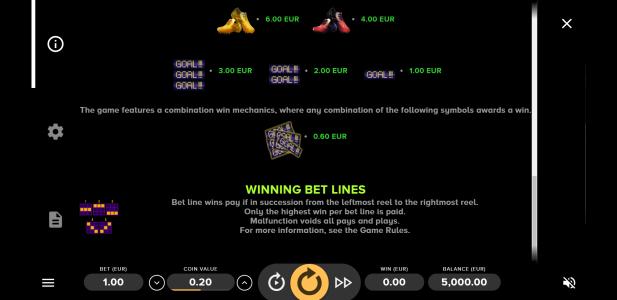 Super Striker Slot Machine Paytable Screen