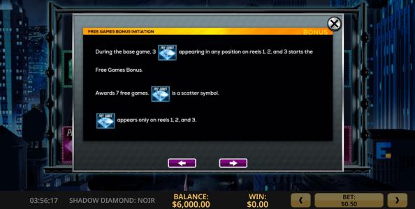Shadow Diamond Noir Slot Machine Free Games Bonus Initiation Screen