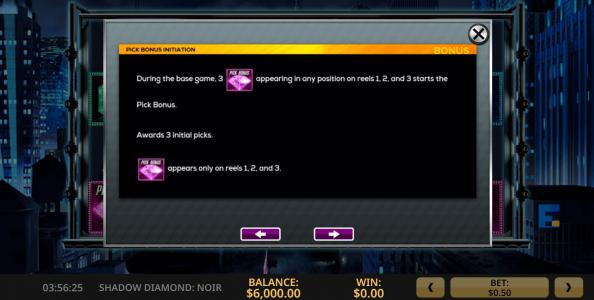 Shadow Diamond Noir Slot Machine Pick Bonus Initiation Screen