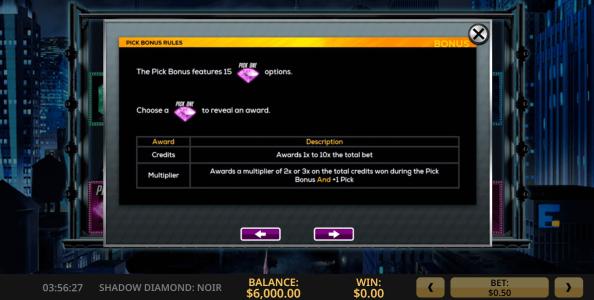 Shadow Diamond Noir Slot Machine Pick Bonus Initiation Screen