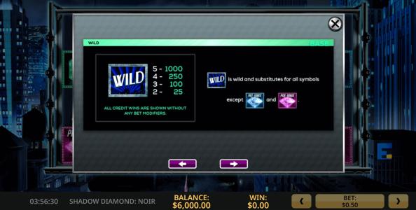 Shadow Diamond Noir Slot Machine Wild Symbol Paytable Screen