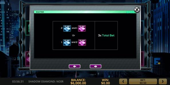 Shadow Diamond Noir Slot Machine Scatter Awards and Wild Symbol Screen