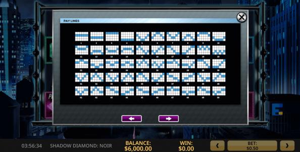 Shadow Diamond Noir Slot Machine Paylines Screen