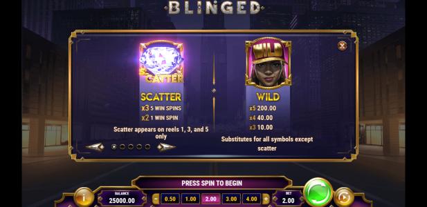 Blinged Slot Machine Scatter Awards and Wild Symbol Screen