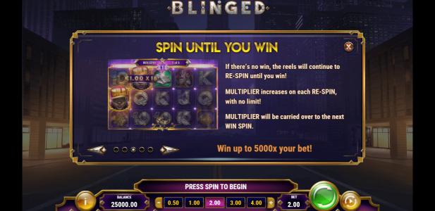 Blinged Slot Machine Spin Until You Win Screen