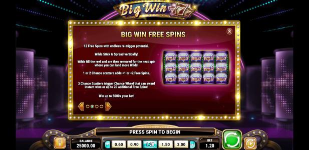 Big Win 777 Slot Machine Free Spins Bonus Screen