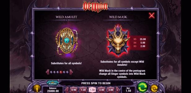 Slot Machine Wild Amulet and Wild Mask Screen