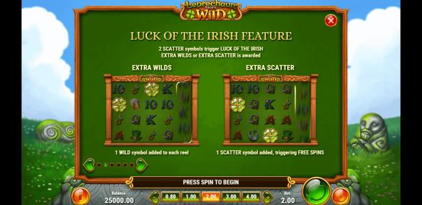 Leprechaun Goes Wild Slot Machine Scatter Awards and Wild Symbol Screen