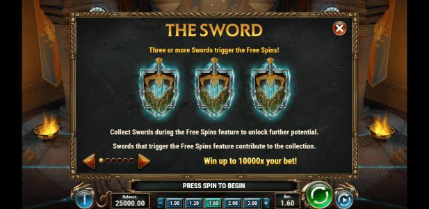 The Sword and The Grail Slot Machine Free Spins Bonus Screen