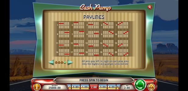 Cash Pump Slot Machine Paylines Screen