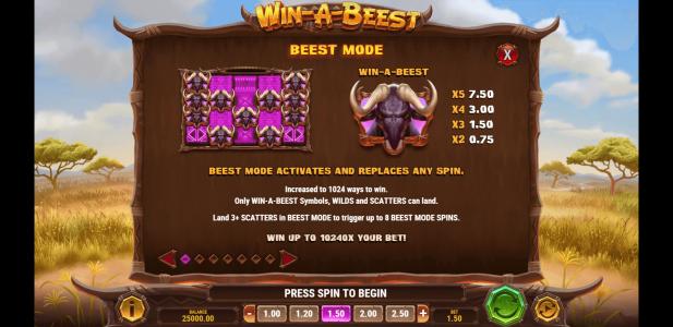 Win A Beest Slot Machine Wild Symbol Screen