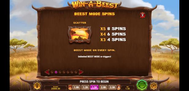 Win A Beest Slot Machine Scatter Awards Screen