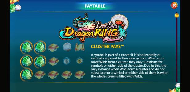 East Sea Dragon King Slot Machine Paytable Screen