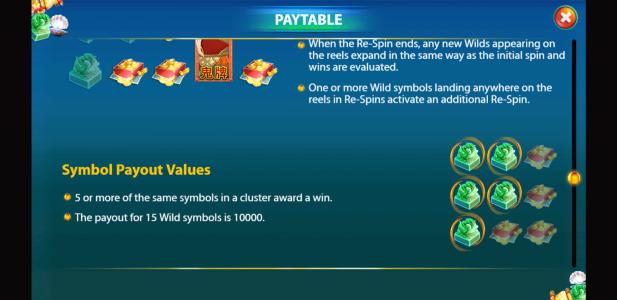 East Sea Dragon King Slot Machine Paytable Screen