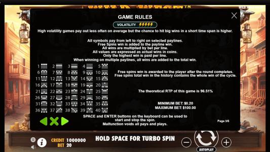 Wild West Gold Slot Machine Game Rules Screen