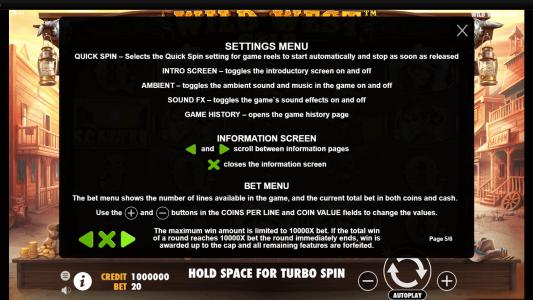 Wild West Gold Slot Machine Game Rules Screen