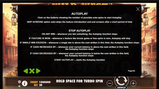 Wild West Gold Slot Machine Game Rules Screen