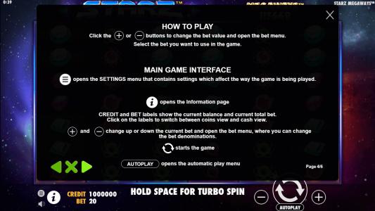 Starz Megaways Slot Machine Game Rules Screen