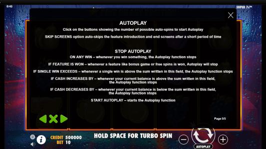 Super 7s Slot Machine Game Rules Screen