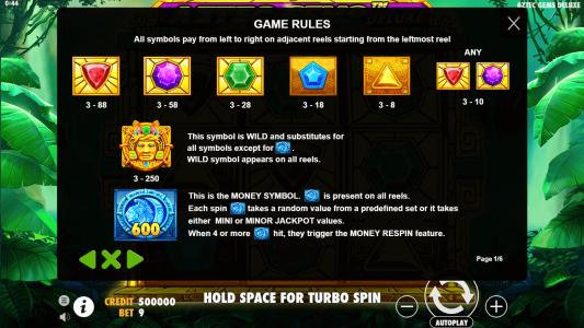 Aztec Gems Deluxe Slot Machine Game Rules Screen