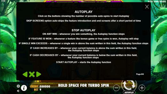 Aztec Gems Deluxe Slot Machine Game Rules Screen