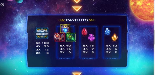 Space Digger Slot Machine Paytable Screen