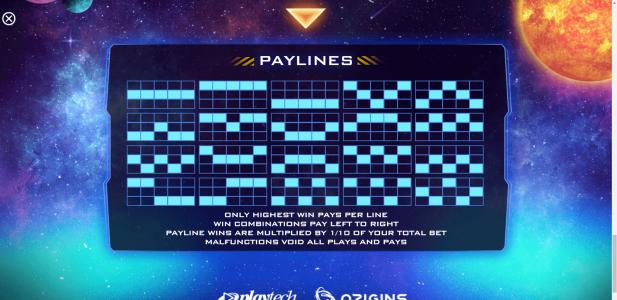 Space Digger Slot Machine Paylines Screen