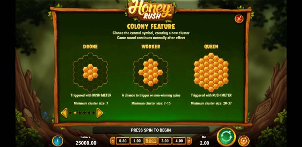 Honey Rush Slot Machine Colony Feature Screen