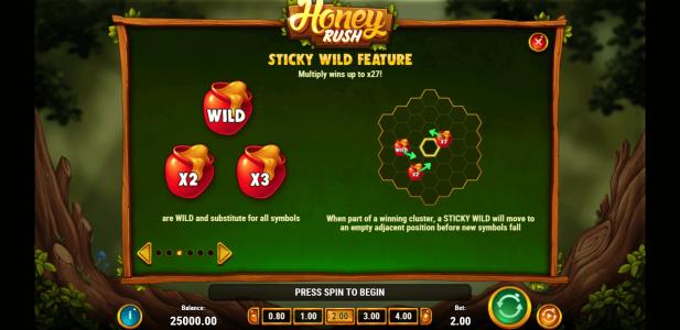 Honey Rush Slot Machine Wild Feature Screen