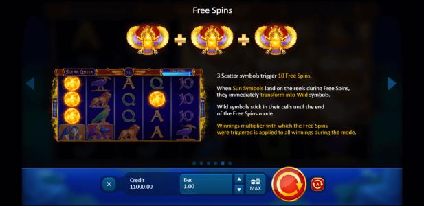 Solar Queen Slot Machine Free Spins Bonus Screen