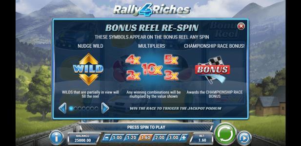 Rally 4 Riches Slot Machine Re-Spins Bonus Screen