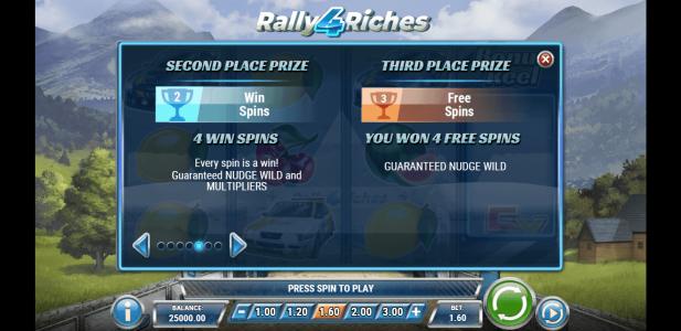 Rally 4 Riches Slot Machine Free Spins Bonus Screen