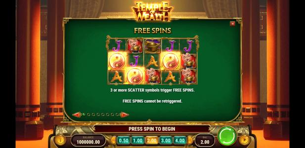 Temple of Wealth Slot Machine Free Spins Bonus Screen