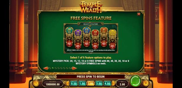 Temple of Wealth Slot Machine Free Spins Bonus Screen