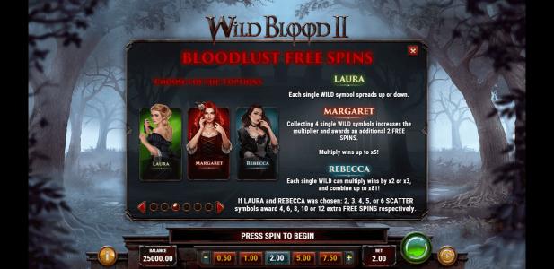 Wild Blood 2 Slot Machine Free Spins Bonus Screen