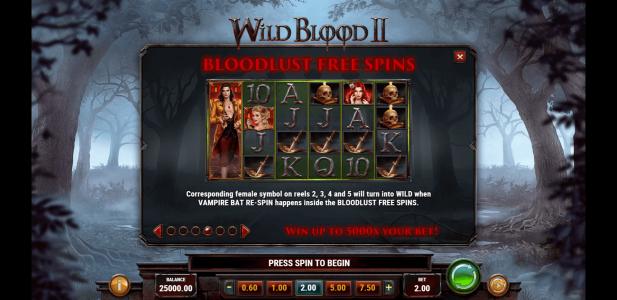 Wild Blood 2 Slot Machine Free Spins Bonus Screen