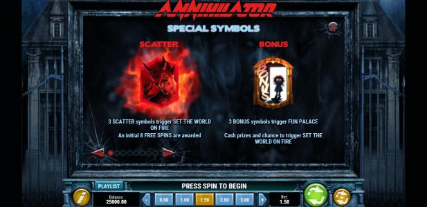 Annihilator Slot Machine Scatter Awards and Wild Symbol Screen