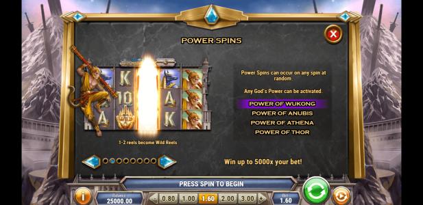 Divine Showdown Slot Machine Power Spins Feature Screen