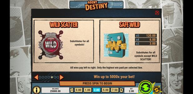 Agent Destiny Slot Machine Scatter Awards and Wild Symbol Screen