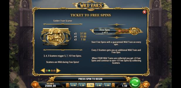 Wild Rails Slot Machine Free Spins Bonus Screen