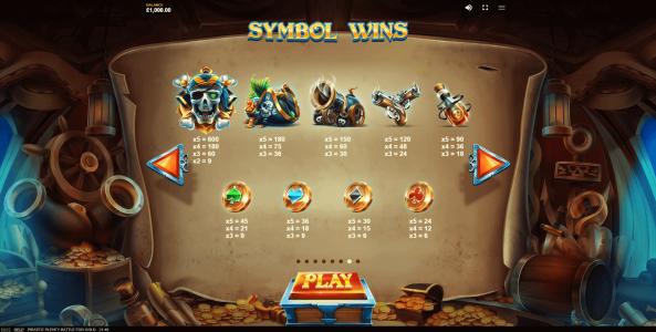 Pirates Plenty Battle for Gold Slot Machine Paytable Screen