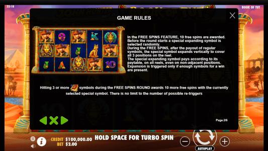 John Hunter And The Book Of Tut Slot Machine Game Rules Screen