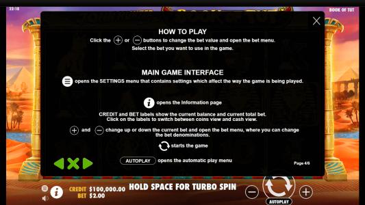 John Hunter And The Book Of Tut Slot Machine Game Rules Screen