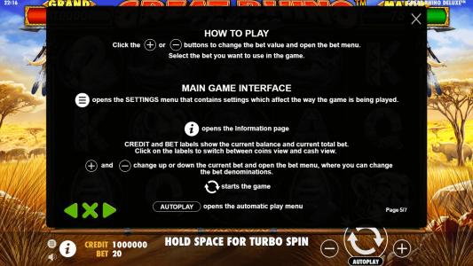 Great Rhino Deluxe Slot Machine Game Rules Screen